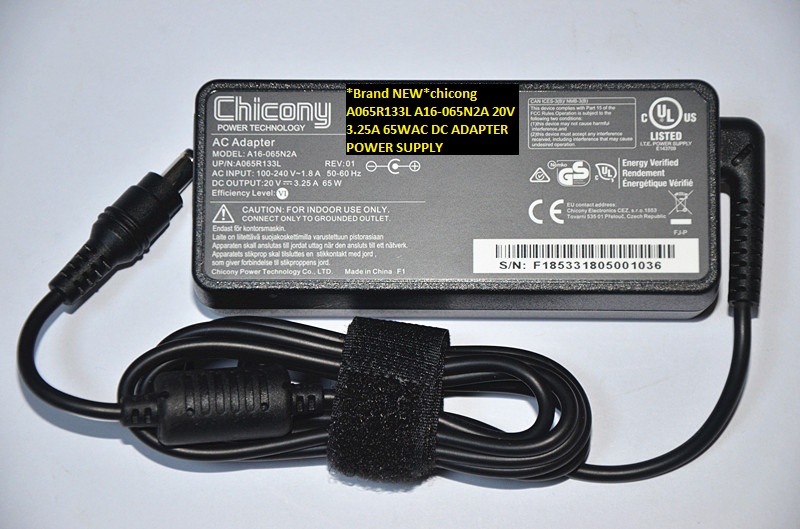 *Brand NEW*chicong A16-065N2A A065R133L 20V 3.25A 65WAC DC ADAPTER POWER SUPPLY - Click Image to Close
